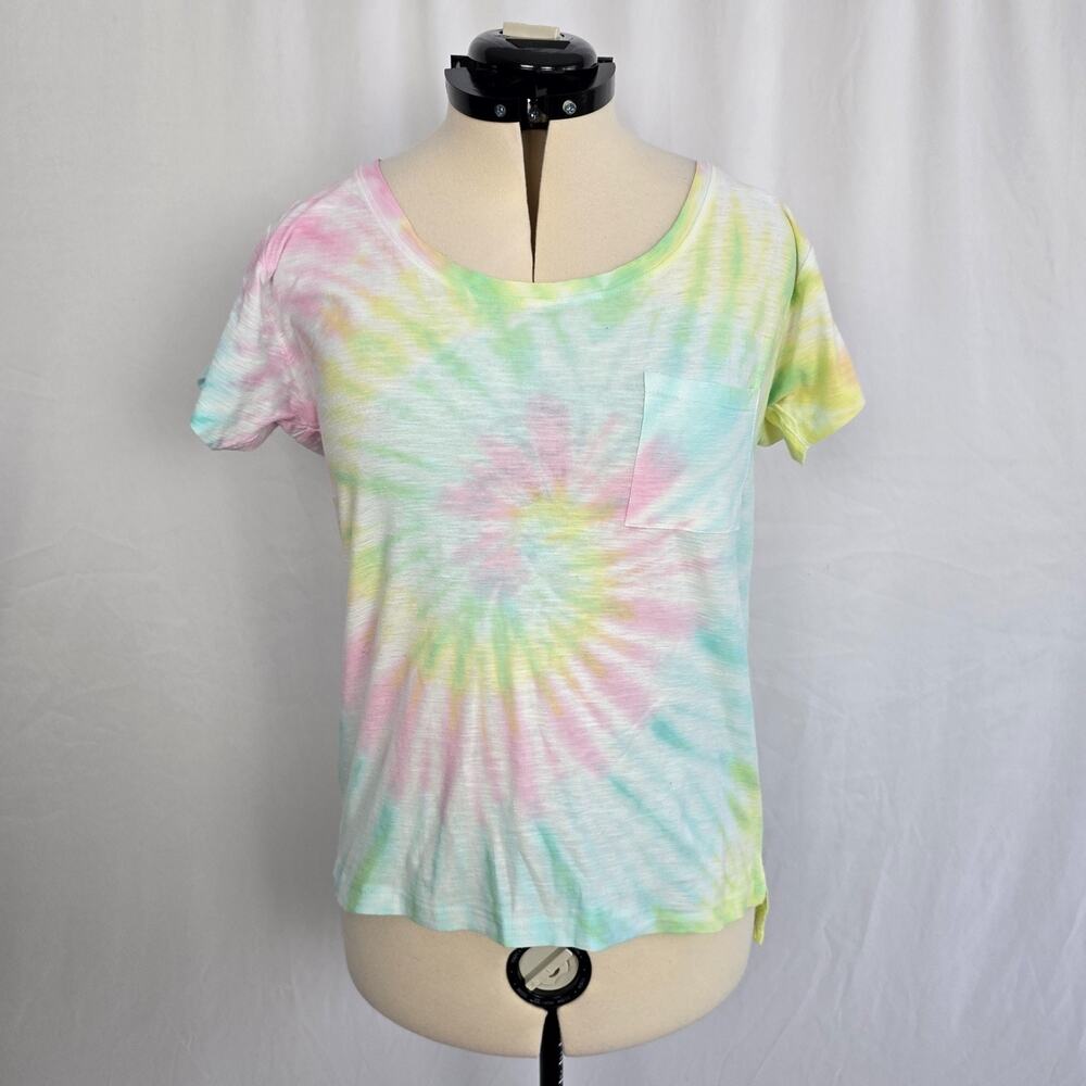Dreamsicle Tie Dye Pocket T-Shirt Women's M Pastel Colors Spiral NWT